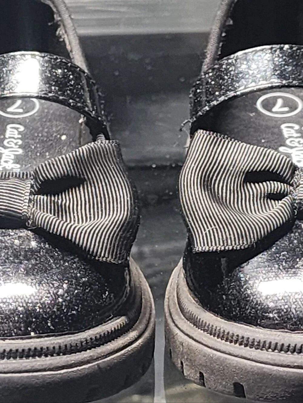 Cat & Jack Bridget Mary Jane flats Black glitter Bow Toddler Girls 7